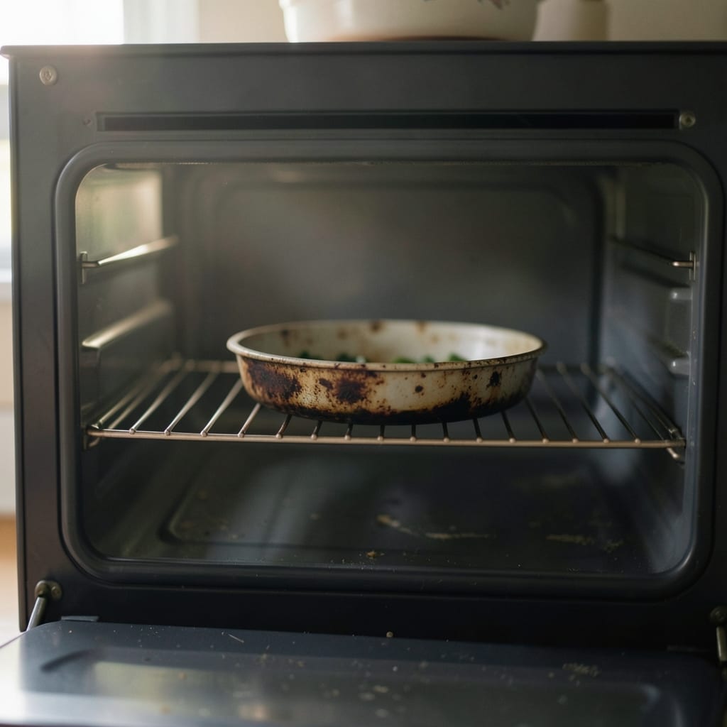 An ordinary home oven with one tin in it